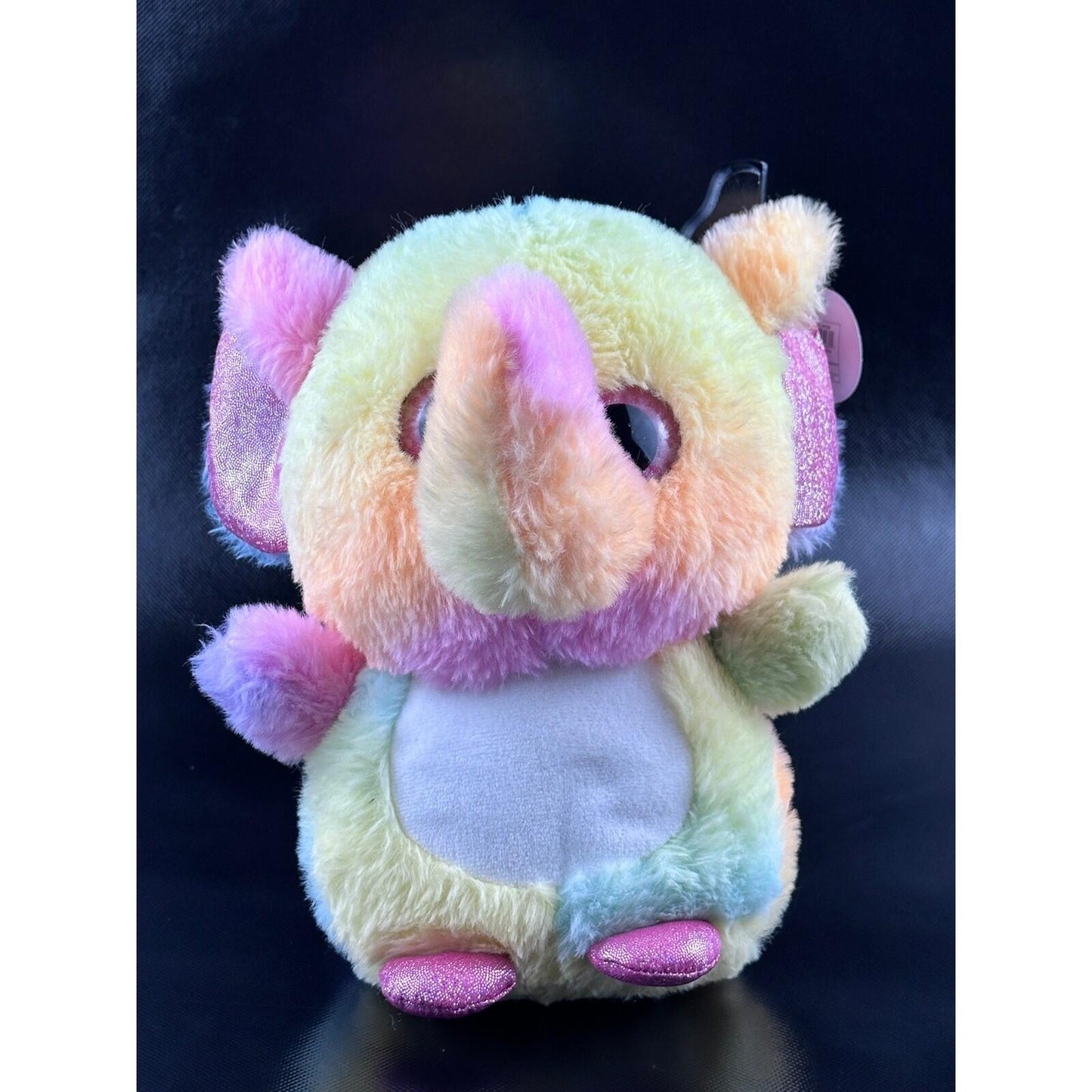 Nanco Rainbow Tie Dye Elephant Plush Stuffed Animal Toy Sparkle Ears Pink
