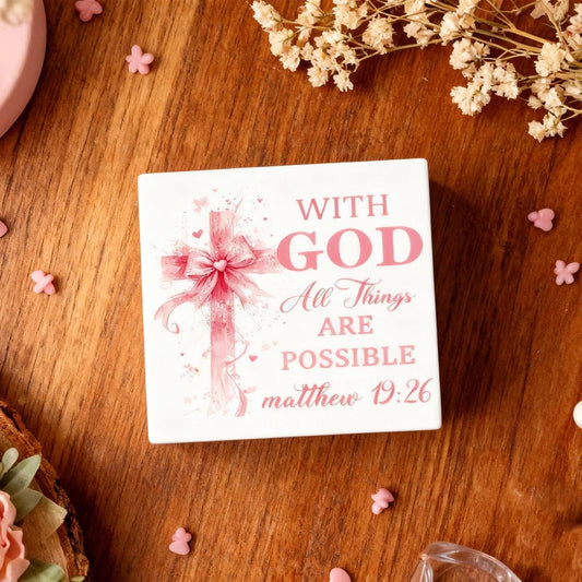 Christian Decor for Women Pink Bible Decor Inspirational Gifts Wooden Sign | Bible Verse Home Office Desk Decoration Religious Gifts Motivational Desk Decor for Pastor Baptism Gift