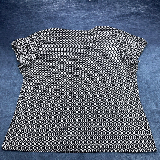 Just My Size JMS Women 3X Black White Geometric Ikat Cap Sleeve Pleated Blouse by Just My Size