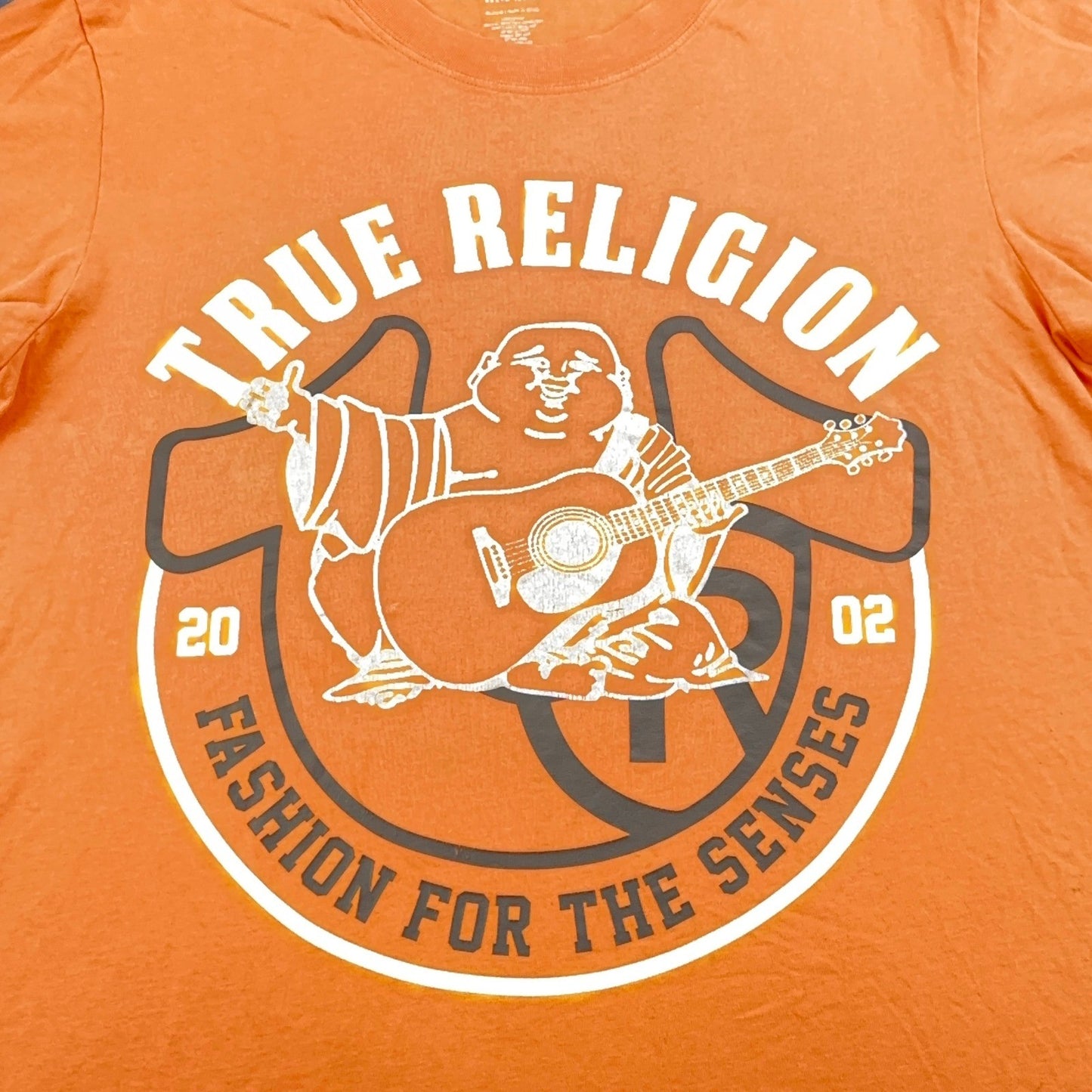 True Religion Mens Buddha Guitar Graphic T-Shirt Orange 100% Cotton Medium by True Religion