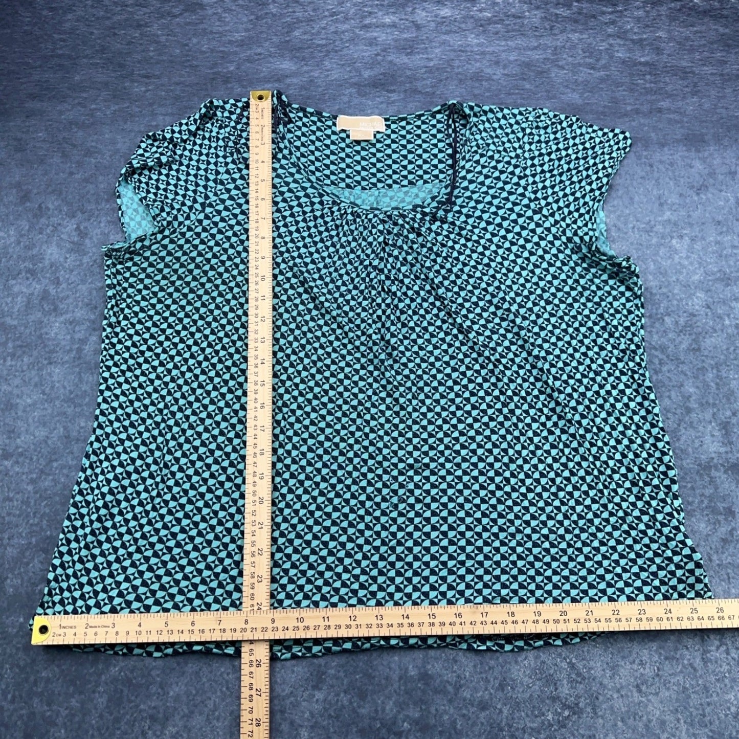 Michael Michael Kors Womens 2X Teal Black Geometric Print Short Sleeve Blouse by Michael Michael Kors
