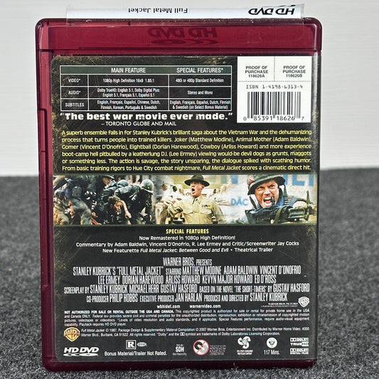 Full Metal Jacket HD DVD Stanley Kubrick 1987 War Movie Warner Bros 2007 Release by Buysaavy