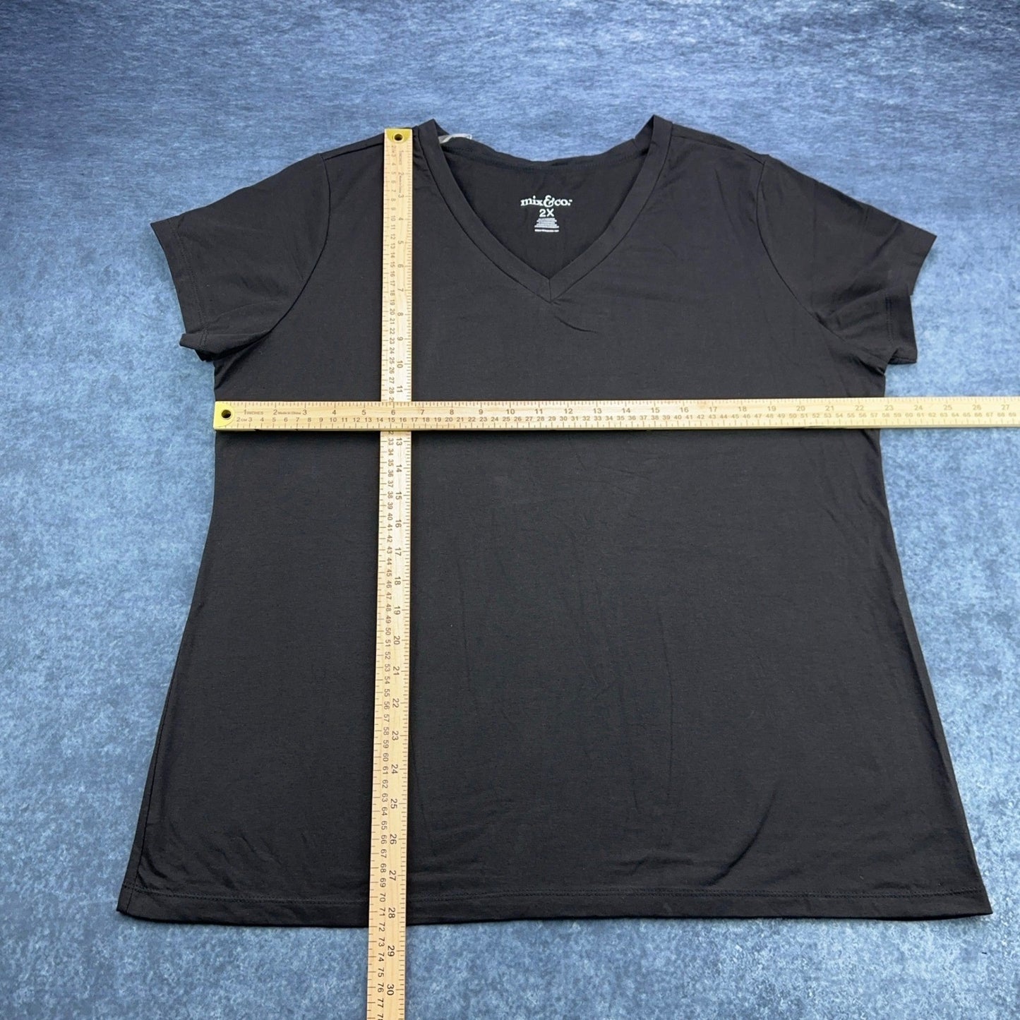 Mix & Co Womens Plus Size 2X Black V-Neck Short Sleeve Cotton Blend Tee Shirt by mix & co.