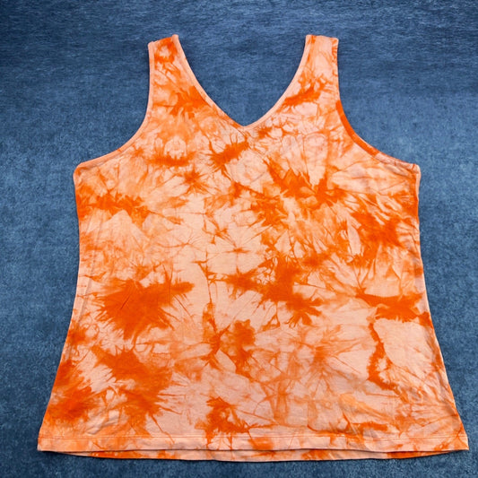 One Step Up Plus Orange Tie Dye O-Ring Tank Top 3X Sleeveless Cotton Blend by One Step Up Plus