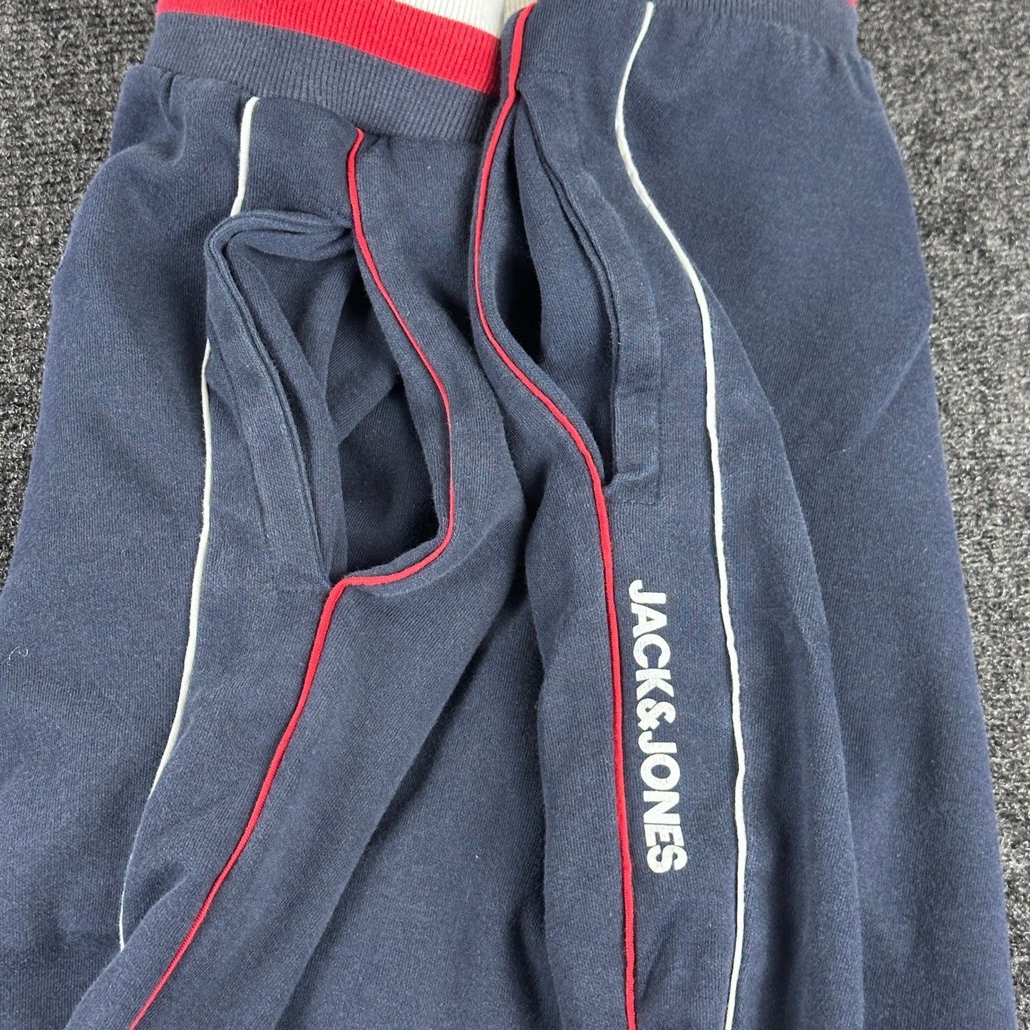 Jack & Jones Mens Navy Blue Jogger Sweatpants Red White Trim Size L 12190279 by JACK & JONES
