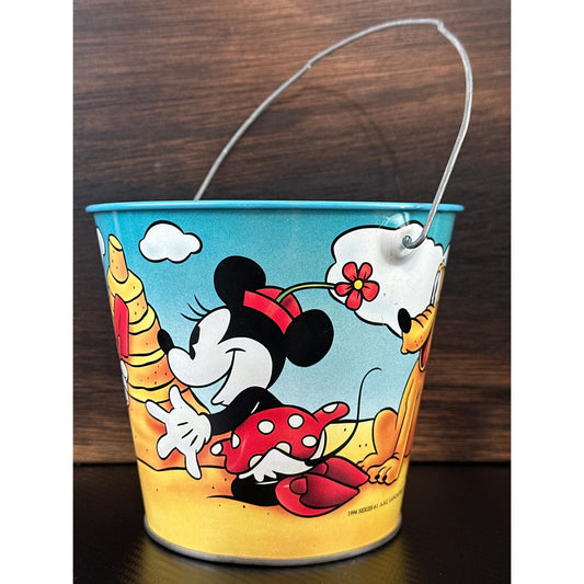 Vintage 1996 Disney Mickey Minnie Pluto Tin Sand Pail Beach Bucket Series 1 ASC by Disney