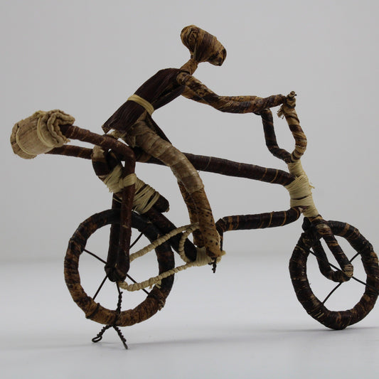 Handcrafted African Banana Fiber Bicycle Cyclist Sculpture Folk Art Figurine by Buysaavy
