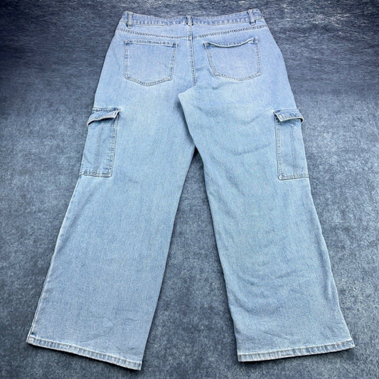 d.jeans Womens Light Wash Cargo Wide Leg Denim Pants Size 14 Stretch Blue by d.jeans