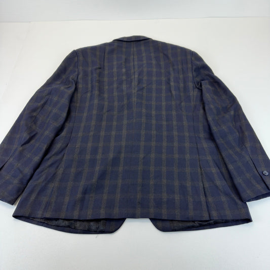 Haggar 1926 Originals Mens 44R Navy Blue Brown Plaid Blazer Sport Coat 1006615 by Haggar