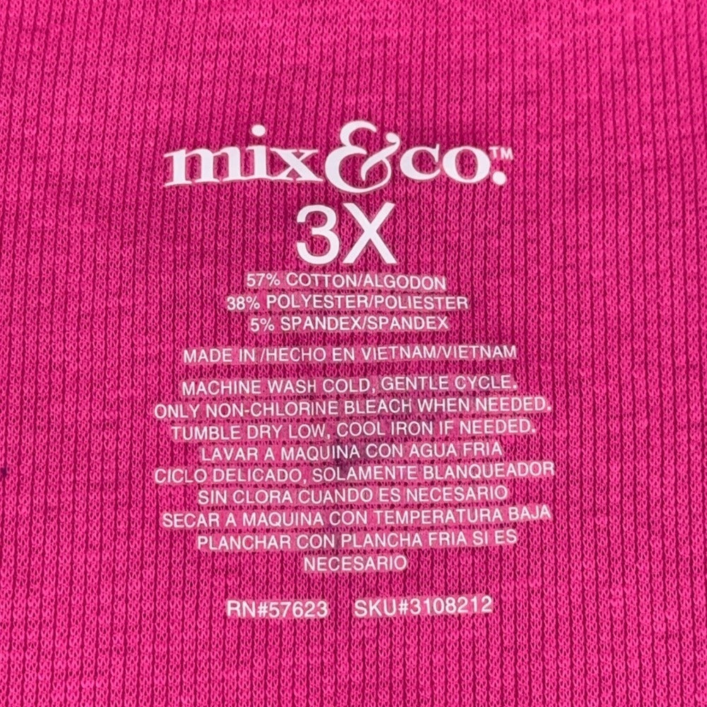 Mix & Co Plus Womens 3X Fuchsia Pink Ribbed Henley Long Sleeve Sleep Top NWT — photo 4 of 8