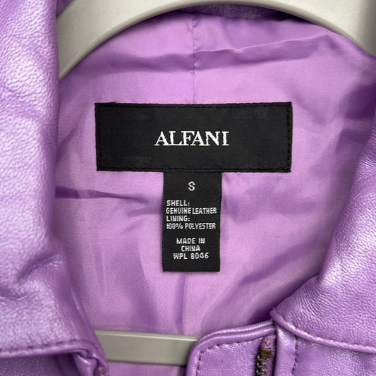 Alfani Womens Metallic Lavender Purple Genuine Leather Zip Moto Jacket Small — photo 5 of 7