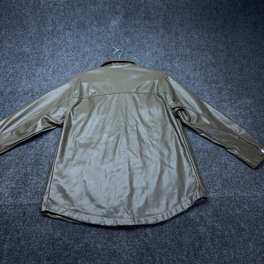 Stoosh Womens Faux Leather Shirt Jacket Olive Brown Shacket JKJR2283 Size L — photo 3 of 11