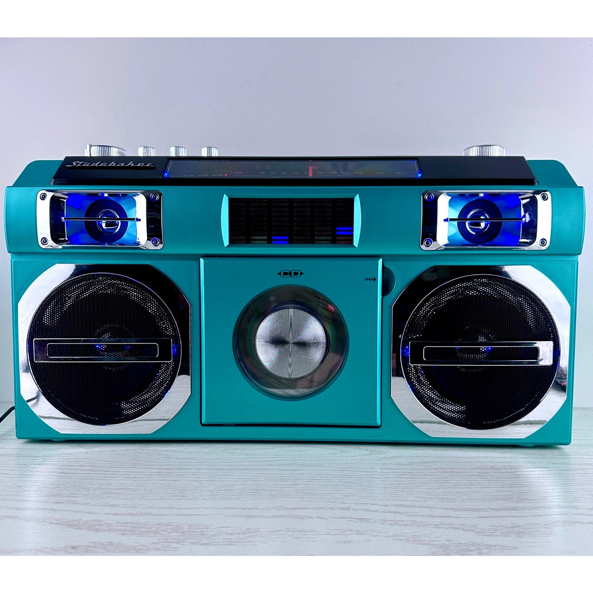 Studebaker SB2149 Teal Portable Boombox CD Player Bluetooth AM FM Radio USB
