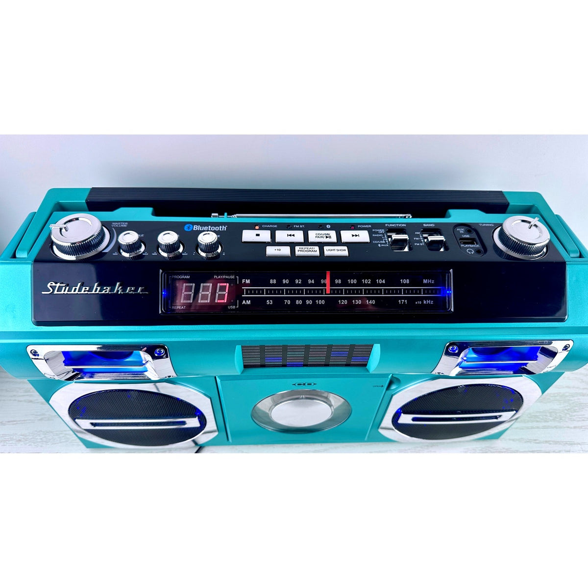 Studebaker SB2149 Teal Portable Boombox CD Player Bluetooth AM FM Radio USB