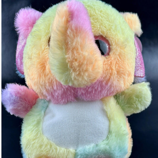 Nanco Rainbow Tie Dye Elephant Plush Stuffed Animal Toy Sparkle Ears Pink