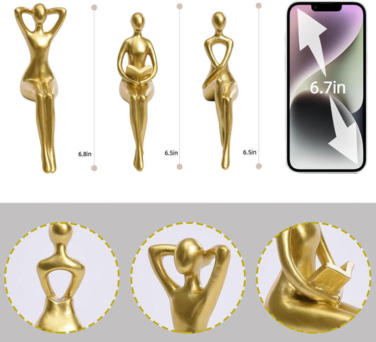Quoowiit Gold Decor Thinker Statue Decor Book Shelf Decor, Abstract Statue Ornament Office Decor Modern Home Decor Decorations for Living Room Collectable Figurines Coffee Table Decor 3 Piece