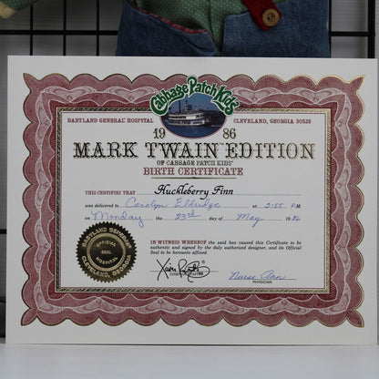 Cabbage Patch Kids 1986 Mark Twain Huckleberry Finn Soft Sculpture Doll