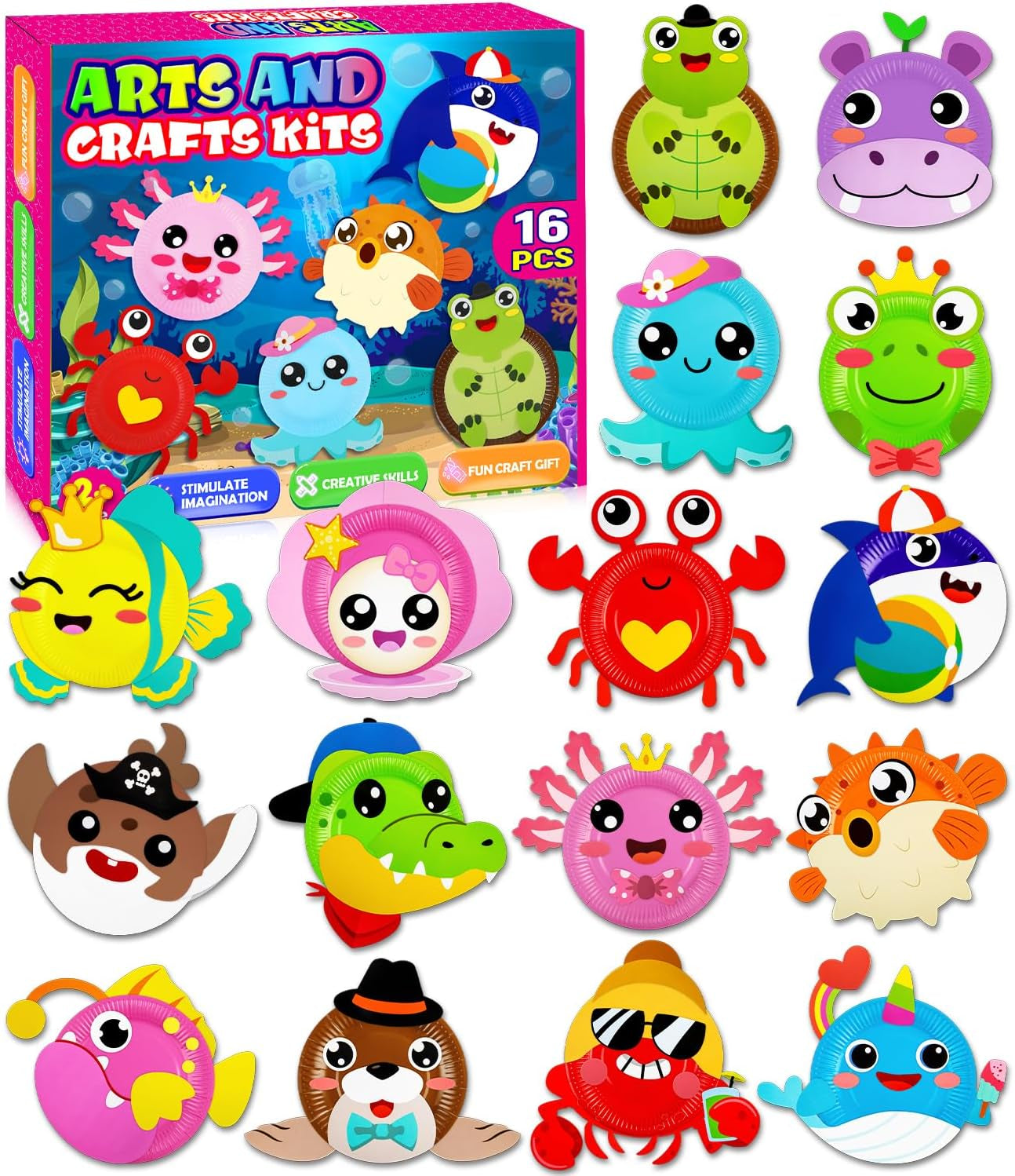16 Pack Arts and Crafts for Kids Toddler DIY Animal Paper Plate Art Gifts