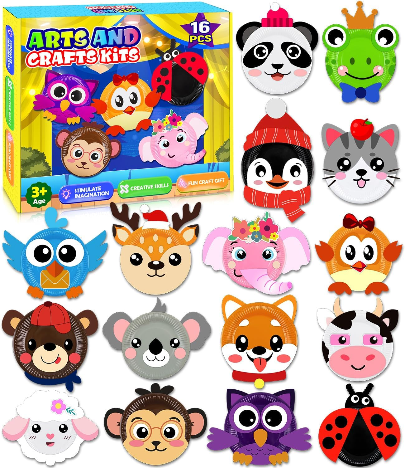 16 Pack Arts and Crafts for Kids Toddler DIY Animal Paper Plate Art Gifts