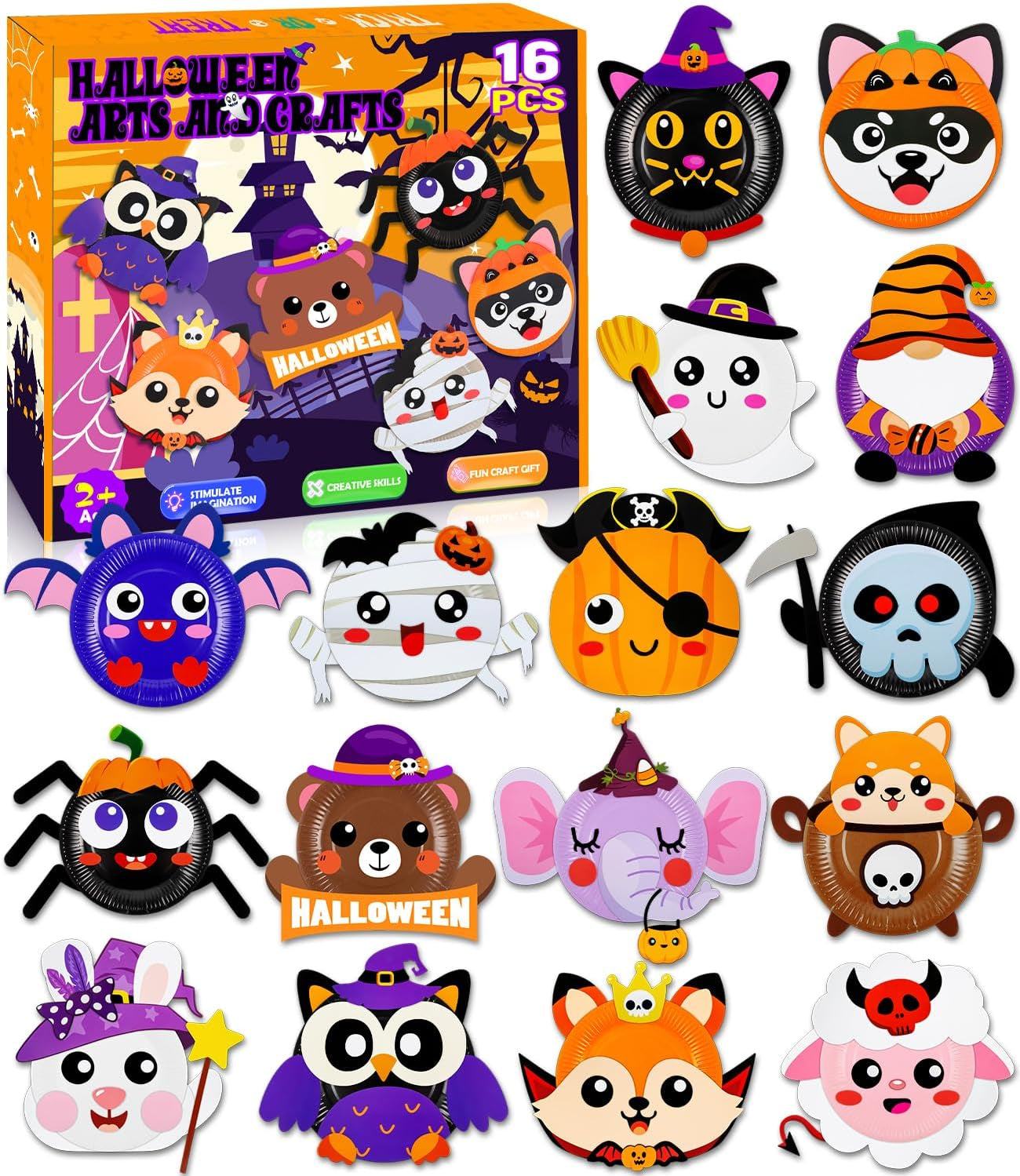 16 Pack Arts and Crafts for Kids Toddler DIY Animal Paper Plate Art Gifts