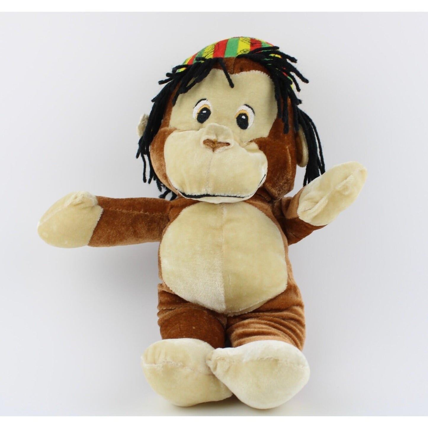 Rasta Monkey Plush Stuffed Animal Reggae Dreadlocks Lion Hat Brown 12 Inch