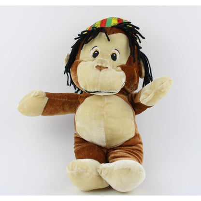 Rasta Monkey Plush Stuffed Animal Reggae Dreadlocks Lion Hat Brown 12 Inch