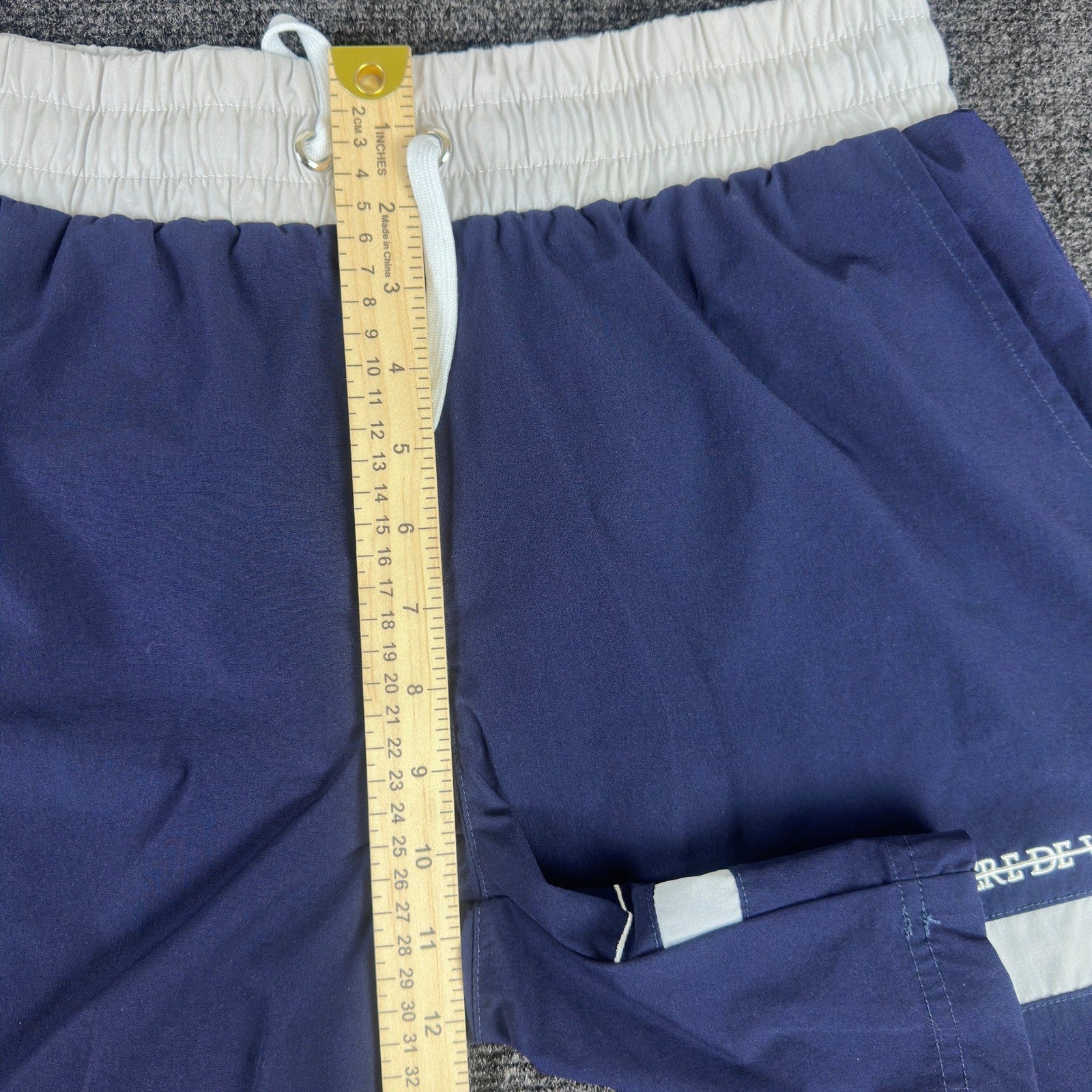 Maniere De Voir Mens Swim Trunks Navy Blue White Stripe Mesh Lined Size L by Maniere De Voir