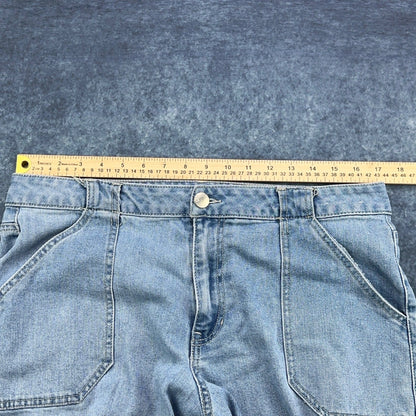 d.jeans Womens Light Wash Cargo Wide Leg Denim Pants Size 14 Stretch Blue by d.jeans