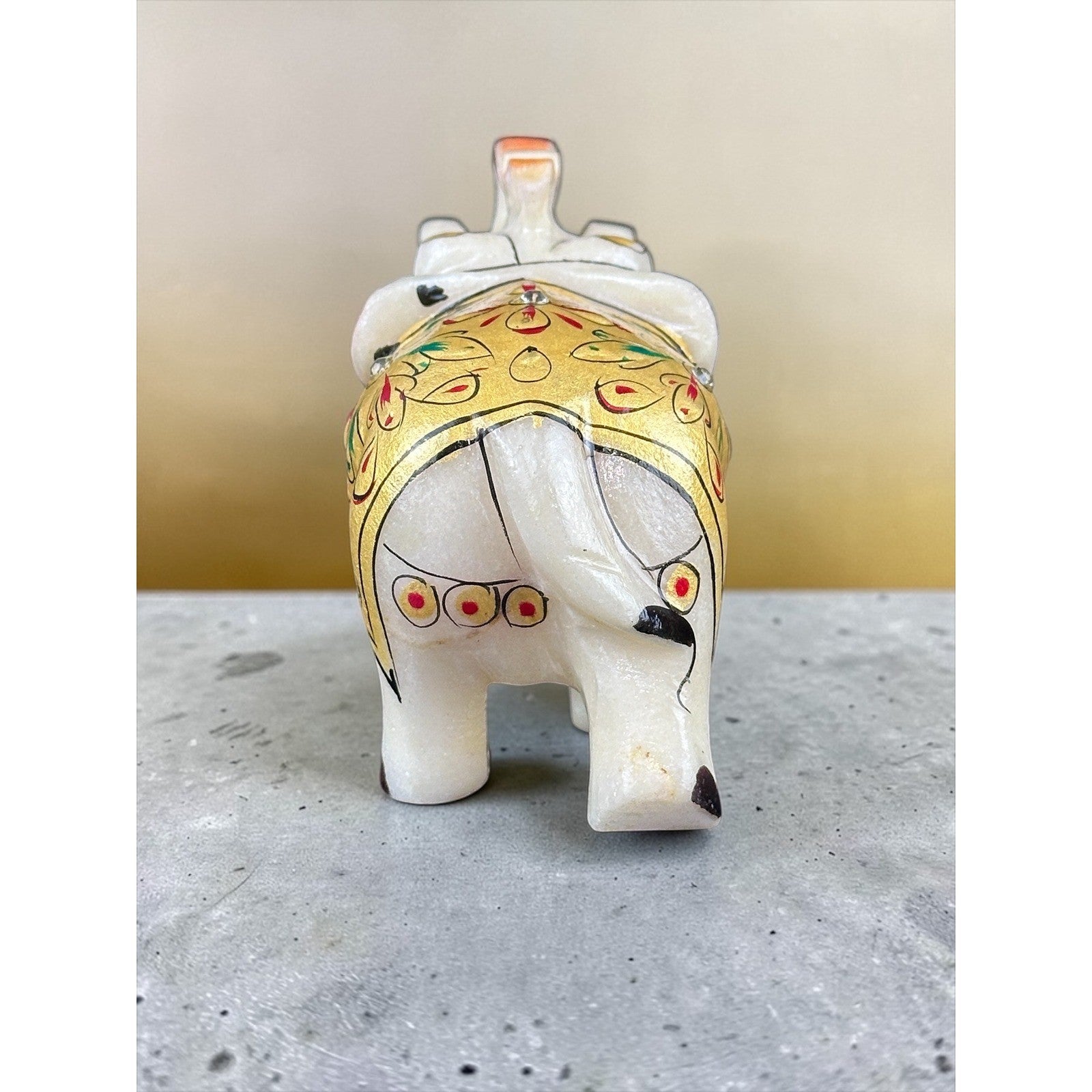 S.A.C. Product Jaipur Hand Painted Marble Elephant Figurine Trunk Up Gold Decor by S.A.C. Product