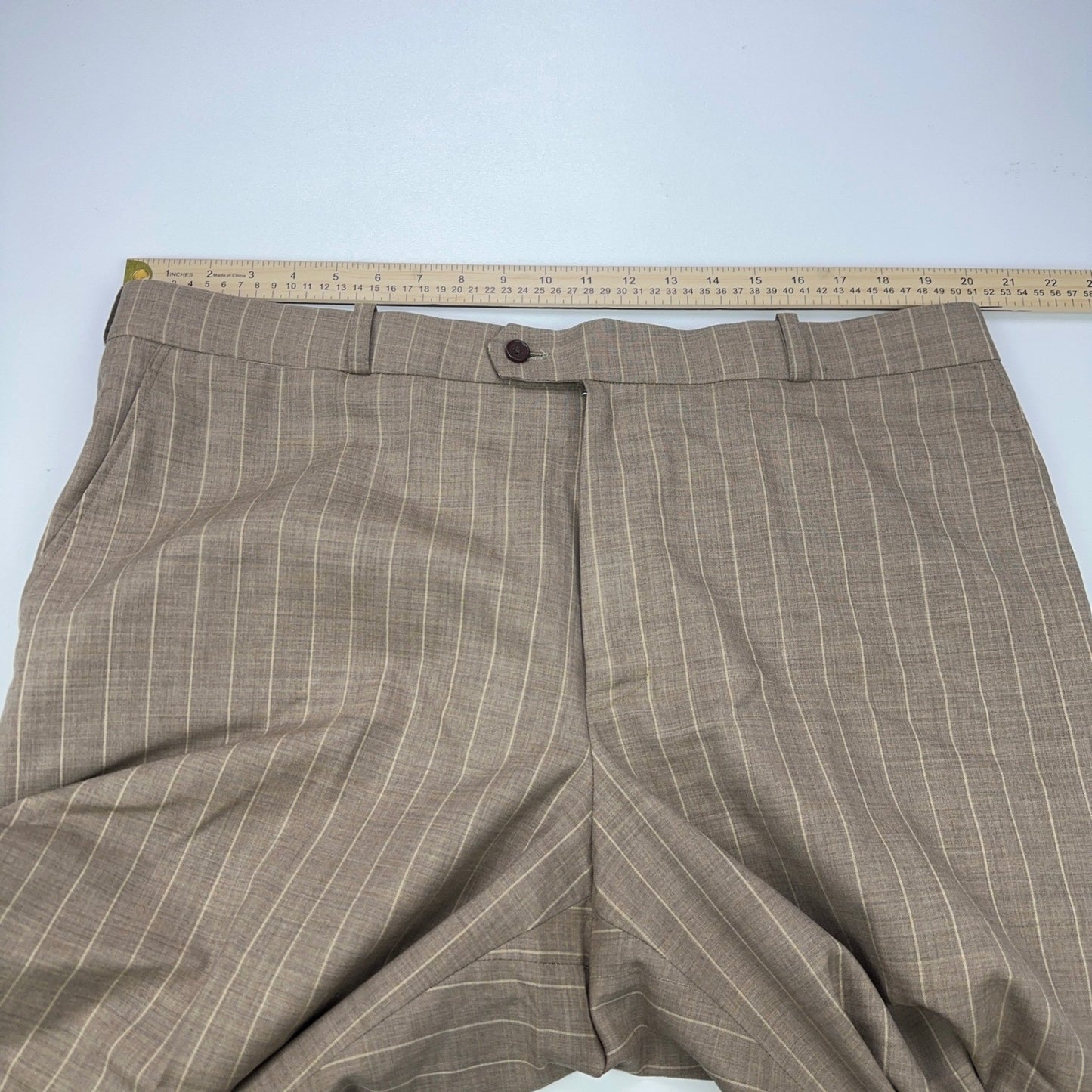Rajas Fashions Mens Tan Pinstripe Cuffed Dress Pants Trousers 40x28 Bespoke by Raja's Fashions