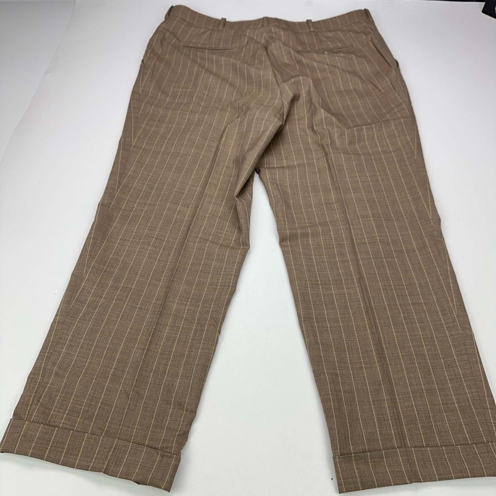 Rajas Fashions Mens Tan Pinstripe Cuffed Dress Pants Trousers 40x28 Bespoke by Raja's Fashions