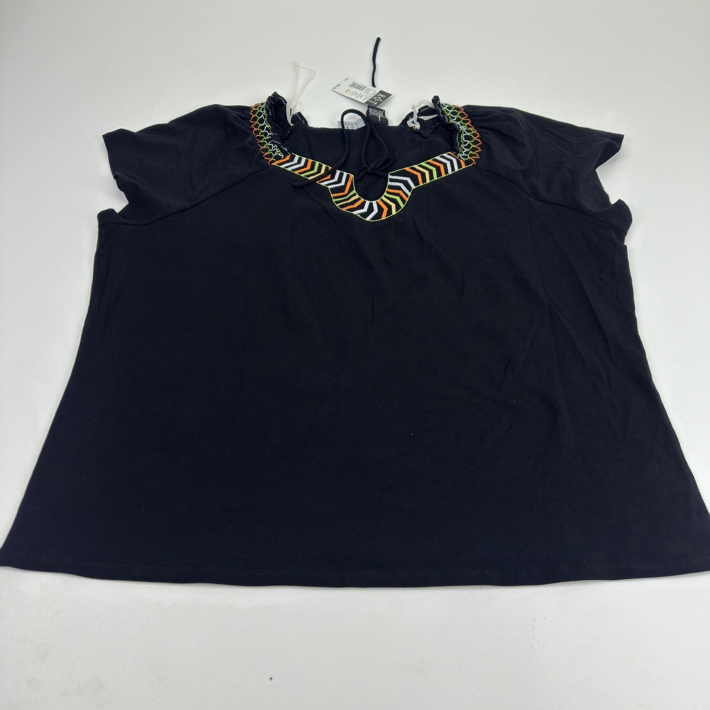 RQT Woman Out Of The Box Black Embroidered Short Sleeve Plus Size Top 3X W0078 by RQT Woman