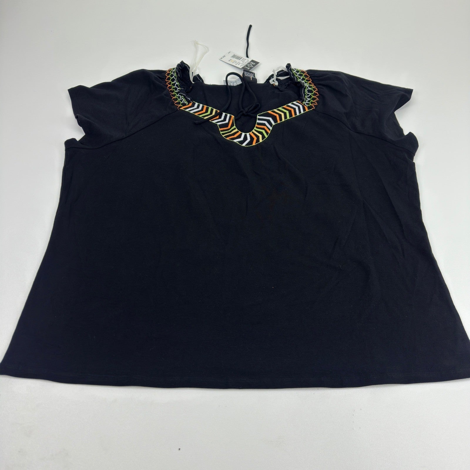 RQT Woman Out Of The Box Black Embroidered Short Sleeve Plus Size Top 3X W0078 by RQT Woman