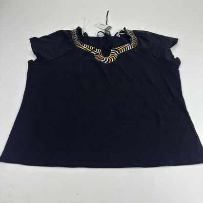 RQT Woman Out Of The Box Black Embroidered Short Sleeve Plus Size Top 3X W0078 by RQT Woman