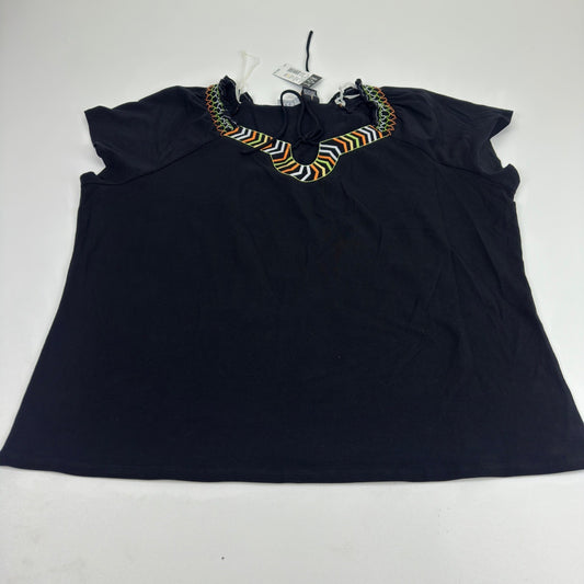 RQT Woman Out Of The Box Black Embroidered Short Sleeve Plus Size Top 3X W0078 by RQT Woman
