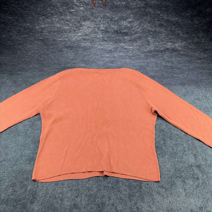 Apostrophe Womens XL Coral Pink Ribbed Knit Lace Up V-Neck Sweater Long Sleeve by Apostrophe