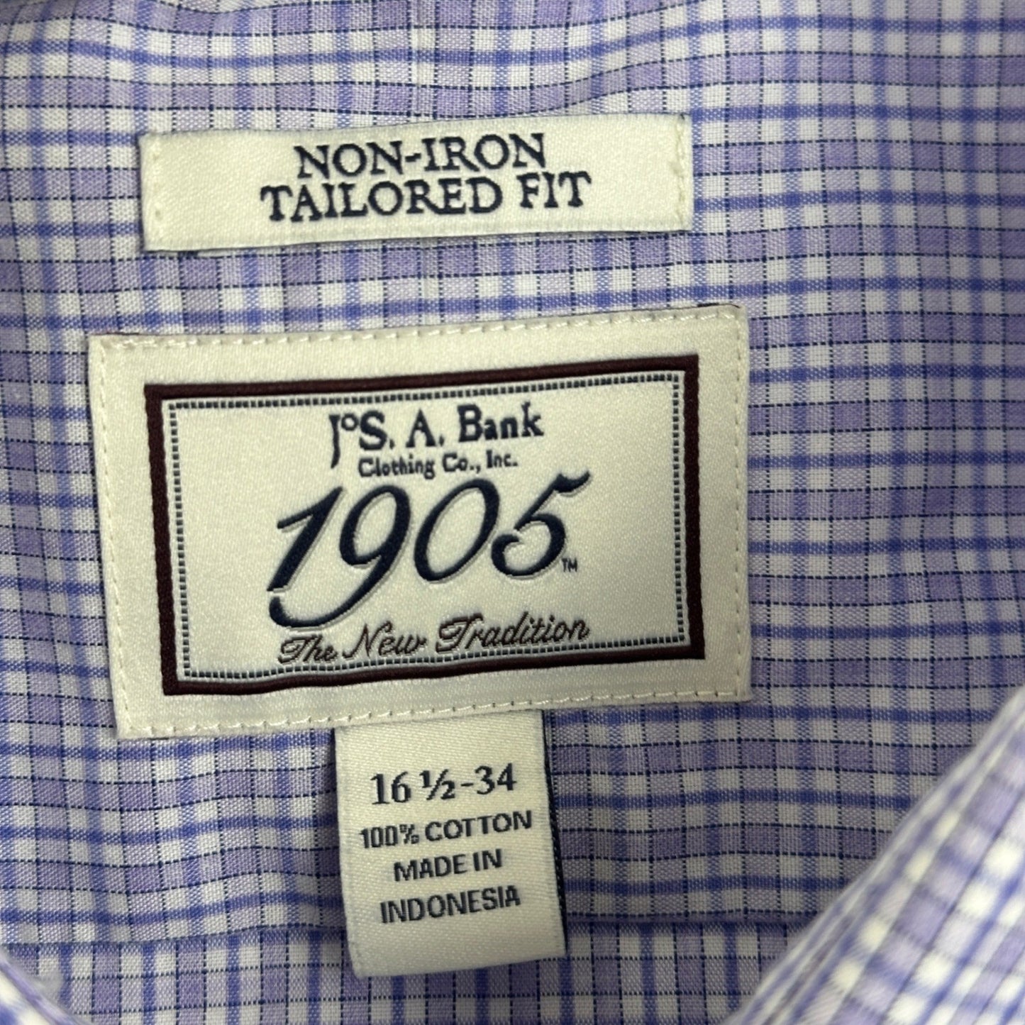 Jos. A. Bank 1905 Mens Tailored Fit Non-Iron Cotton Shirt Purple Check 16.5-34 by Jos. A. Bank