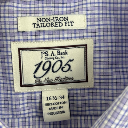 Jos. A. Bank 1905 Mens Tailored Fit Non-Iron Cotton Shirt Purple Check 16.5-34 by Jos. A. Bank