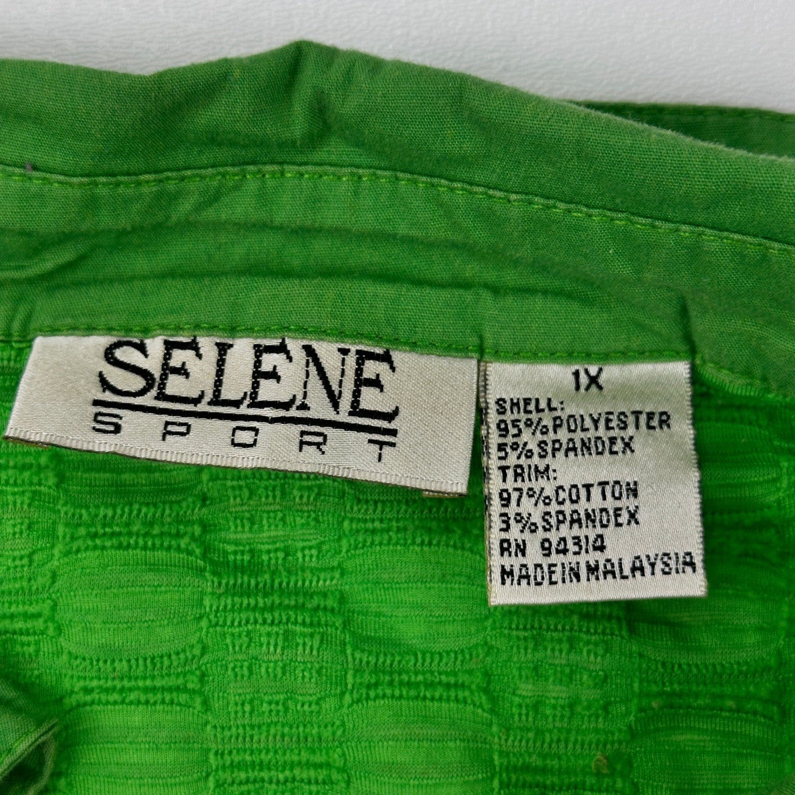 Selene Sport Womens 1X Lime Green Textured Sleeveless V-Neck Polo Golf Top by Selene Sport