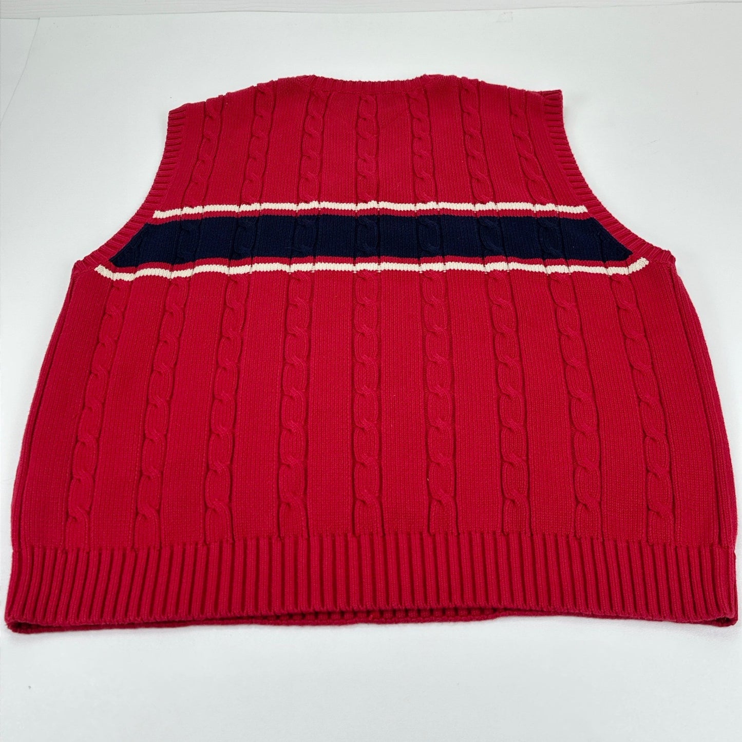 Tommy Hilfiger Mens Red Cable Knit V-Neck Sweater Vest Navy Stripe XL by Tommy Hilfiger