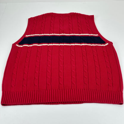 Tommy Hilfiger Mens Red Cable Knit V-Neck Sweater Vest Navy Stripe XL by Tommy Hilfiger