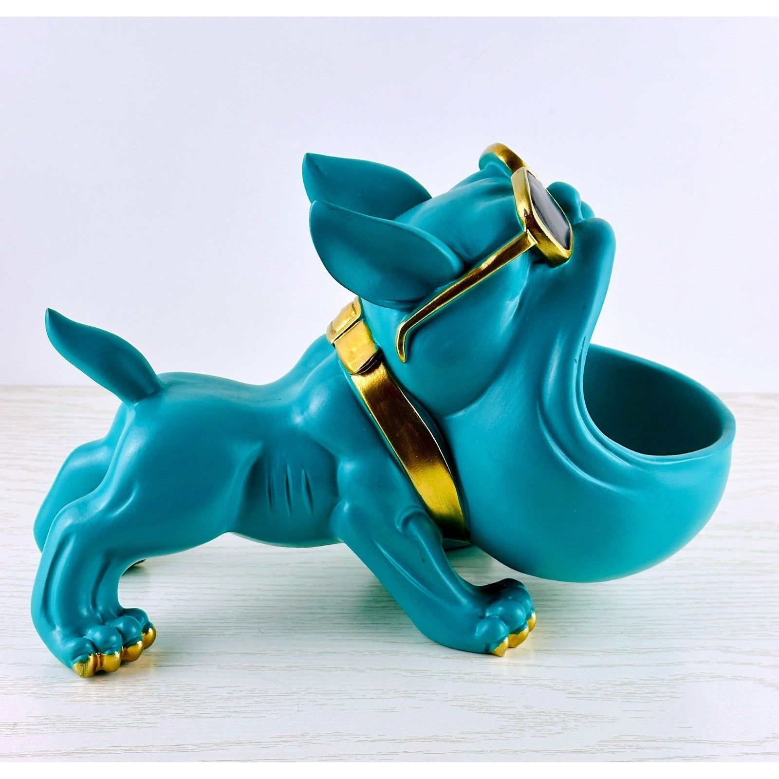 Teal French Bulldog Trinket Dish Sunglasses Collar Gold Accents by Unbranded