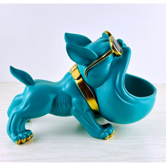 Teal French Bulldog Trinket Dish Sunglasses Collar Gold Accents by Unbranded