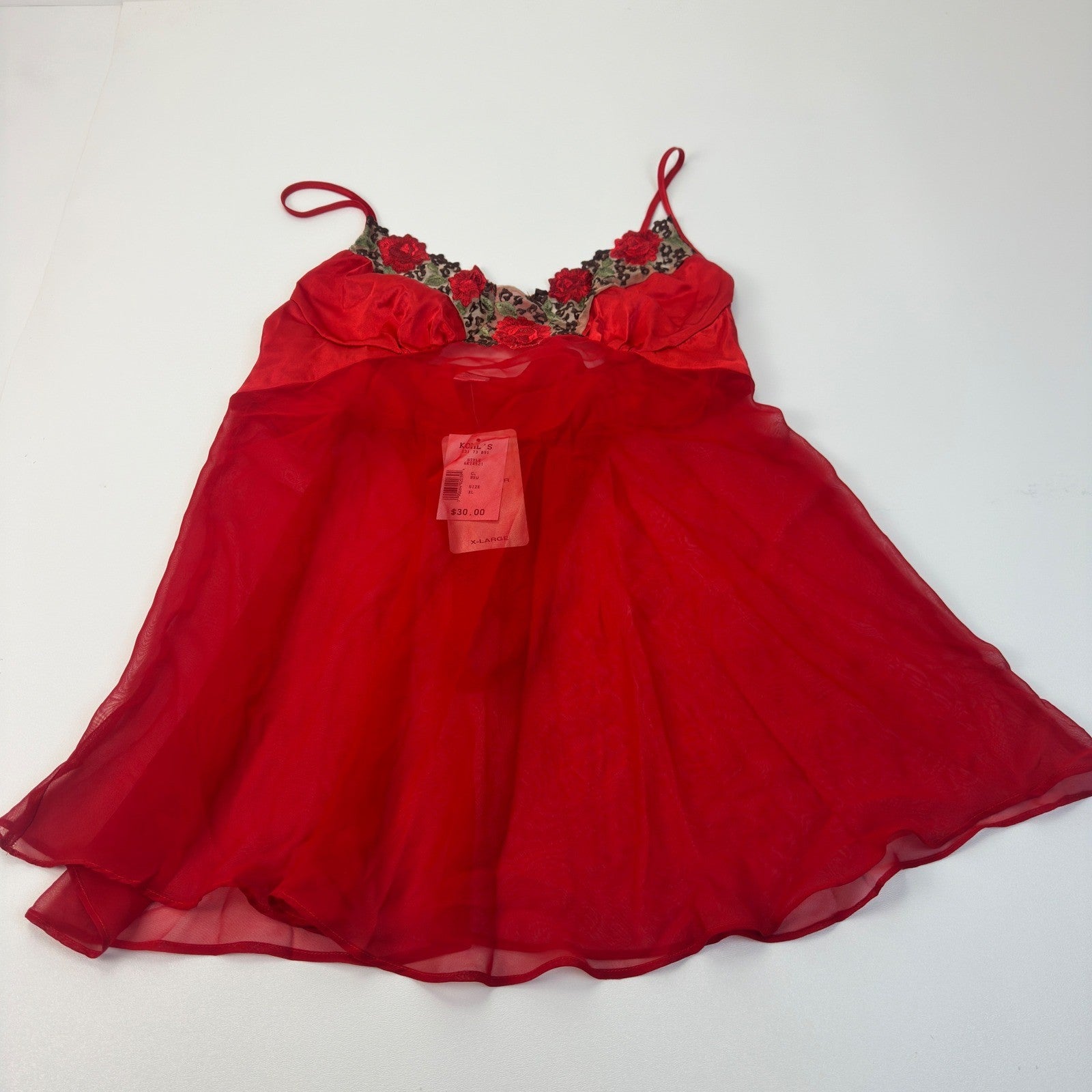 Cliche Red Babydoll Lingerie Set Rose Leopard Embroidery XL 6K14521 by Cliche