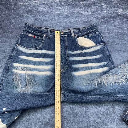 Bachi Exchange BIX Mens Distressed Bleach Splatter Jeans Blue W34 L34 Y2K Russia by Bachi Exchange