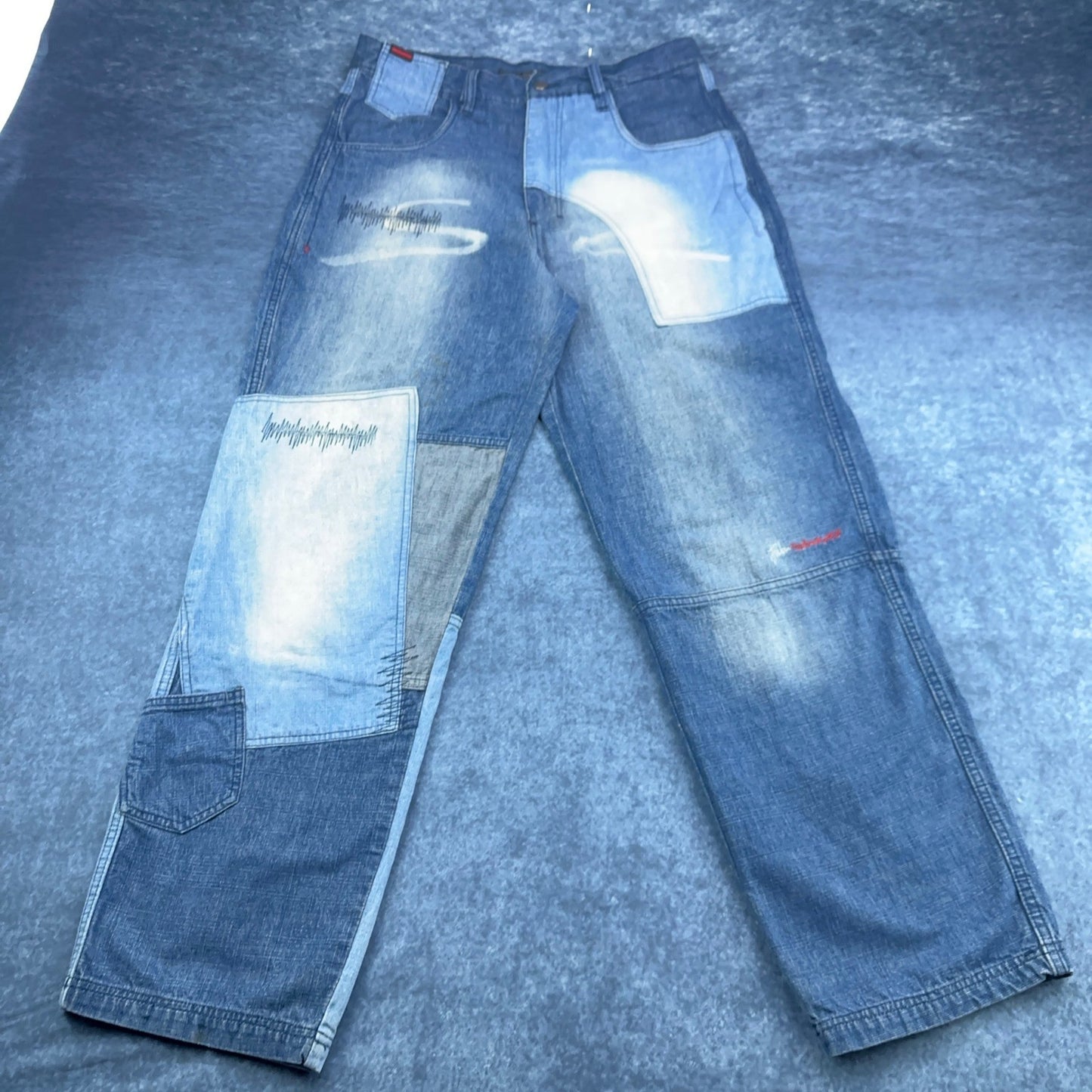 Vintage FUBU The Collection Patchwork Baggy Jeans Mens 34x34 Blue Streetwear 90s by FUBU