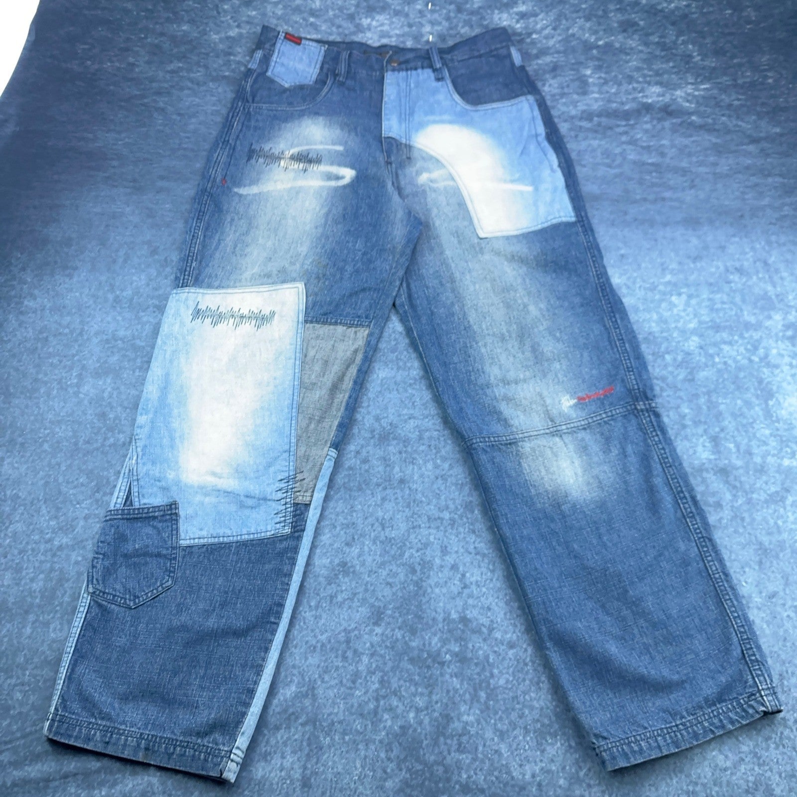 Vintage FUBU The Collection Patchwork Baggy Jeans Mens 34x34 Blue Streetwear 90s by FUBU