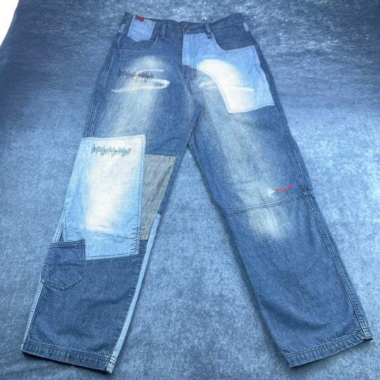 Vintage FUBU The Collection Patchwork Baggy Jeans Mens 34x34 Blue Streetwear 90s by FUBU