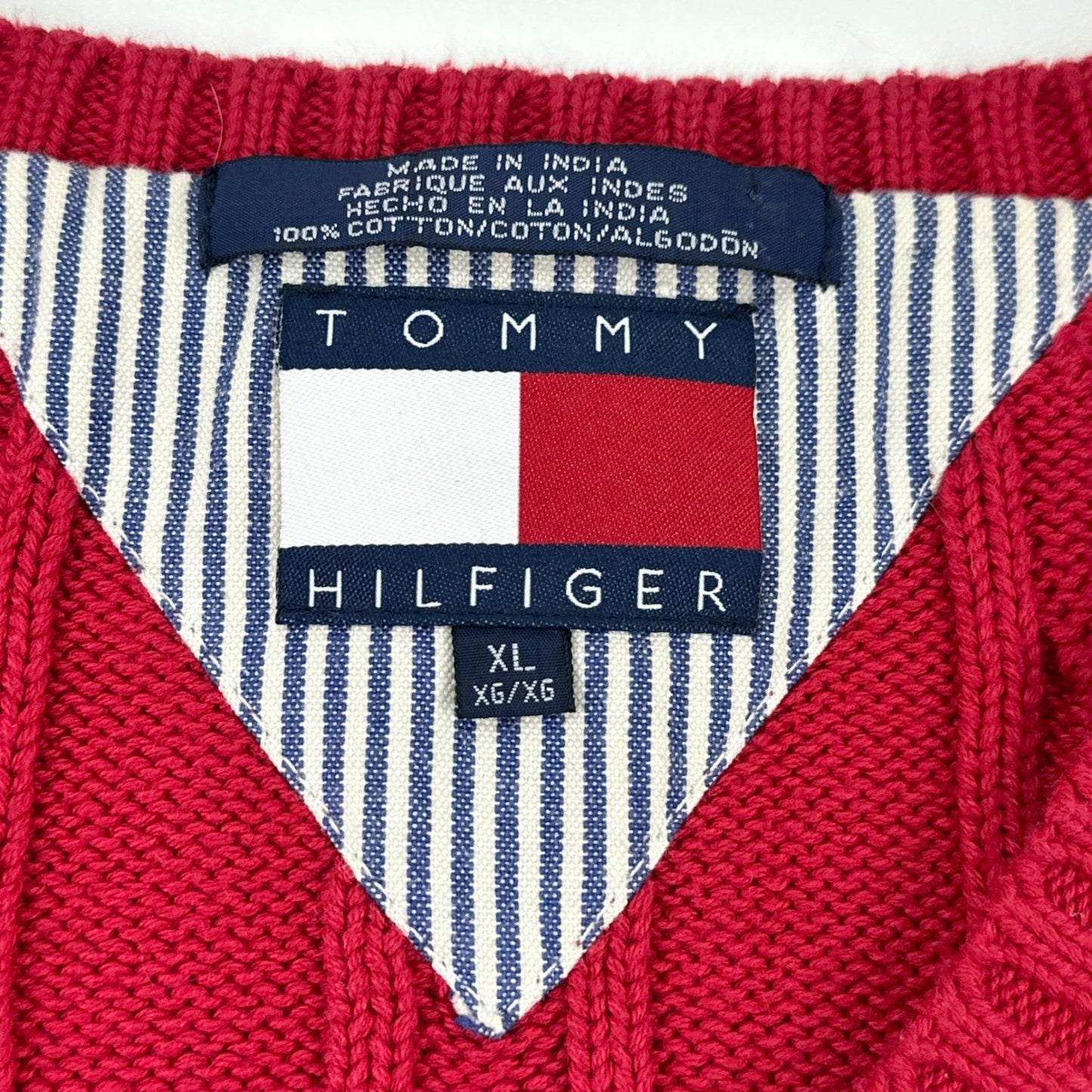 Tommy Hilfiger Mens Red Cable Knit V-Neck Sweater Vest Navy Stripe XL by Tommy Hilfiger