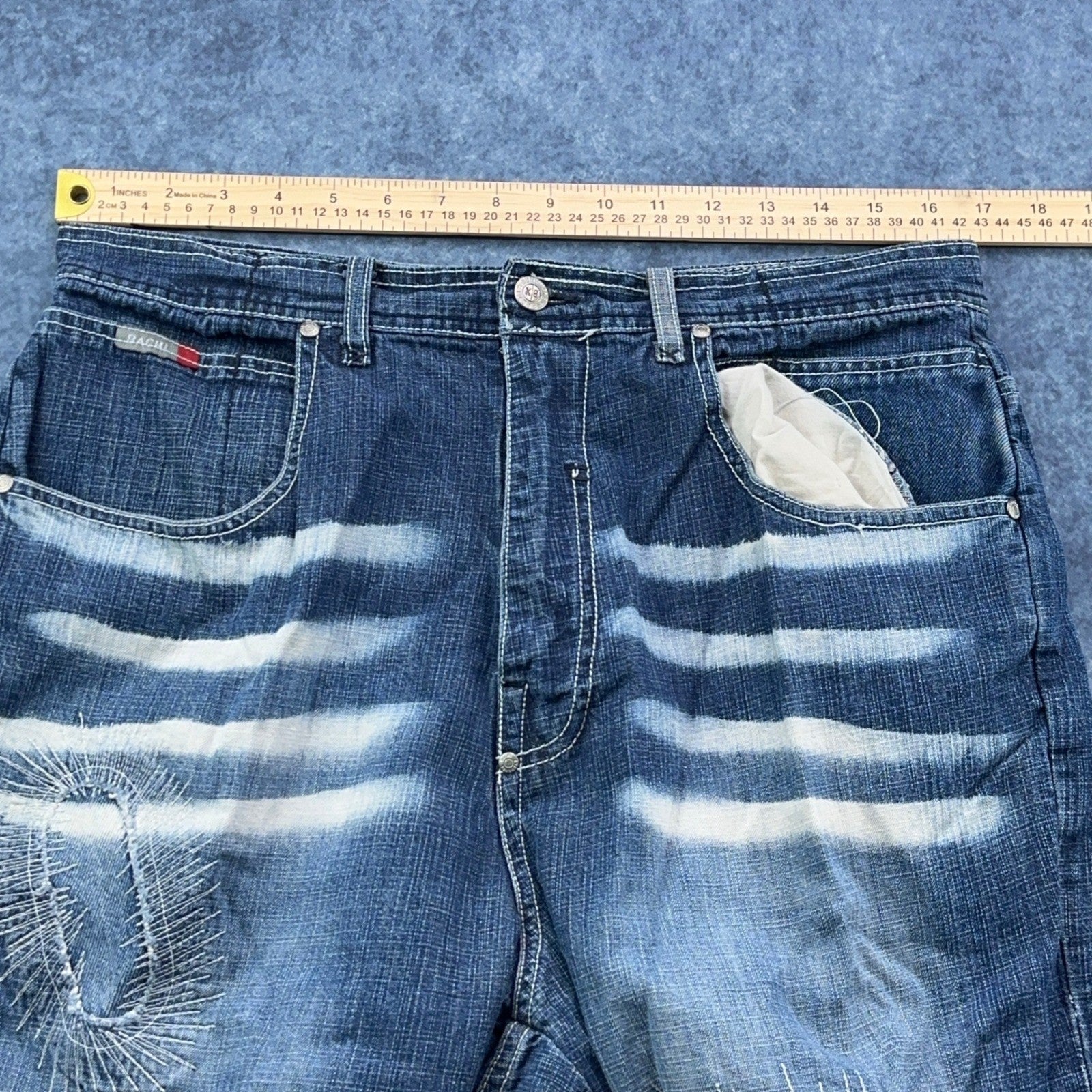 Bachi Exchange BIX Mens Distressed Bleach Splatter Jeans Blue W34 L34 Y2K Russia by Bachi Exchange